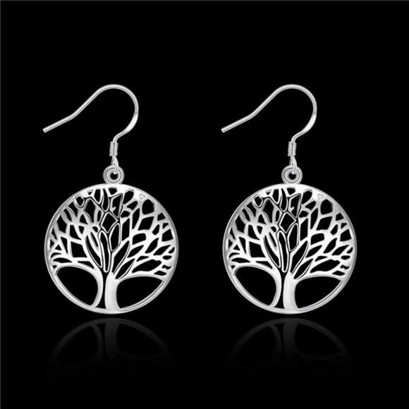 Tree of Life Earrings & Necklace Set - Sterling Silver Plated Drop Dangle Jewelr - Picture 4 of 8